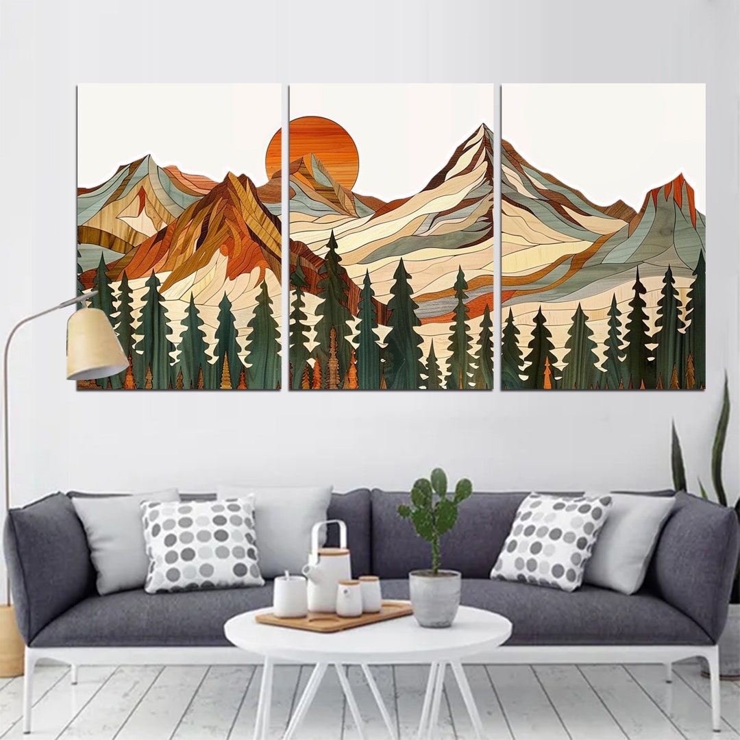 Extra Large Wood Mountain Art | Modern Rustic Nature Canvas Print ...
