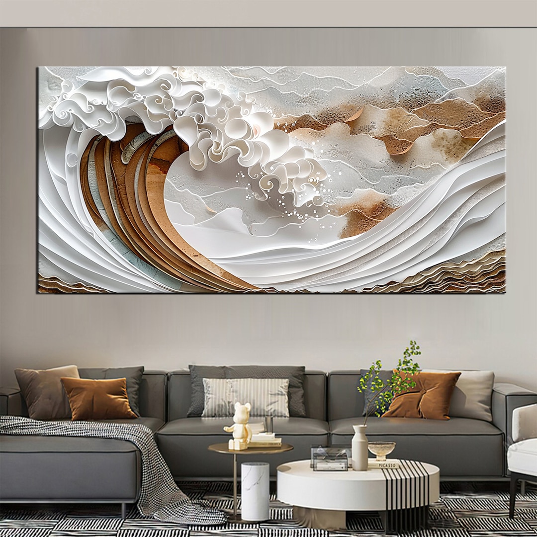 3D Ocean Wave Canvas Art, Modern Coastal Wall Decor, Ready to Hang