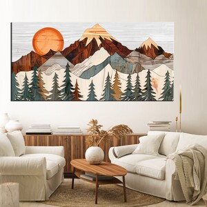 Wood Texture Mountain Canvas Print - Rustic Wall Art, Nature Landscape ...