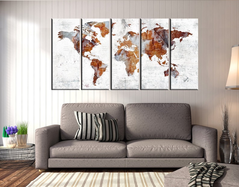 Large Wall Art for Living Room World Map Wall Art Canvas Etsy
