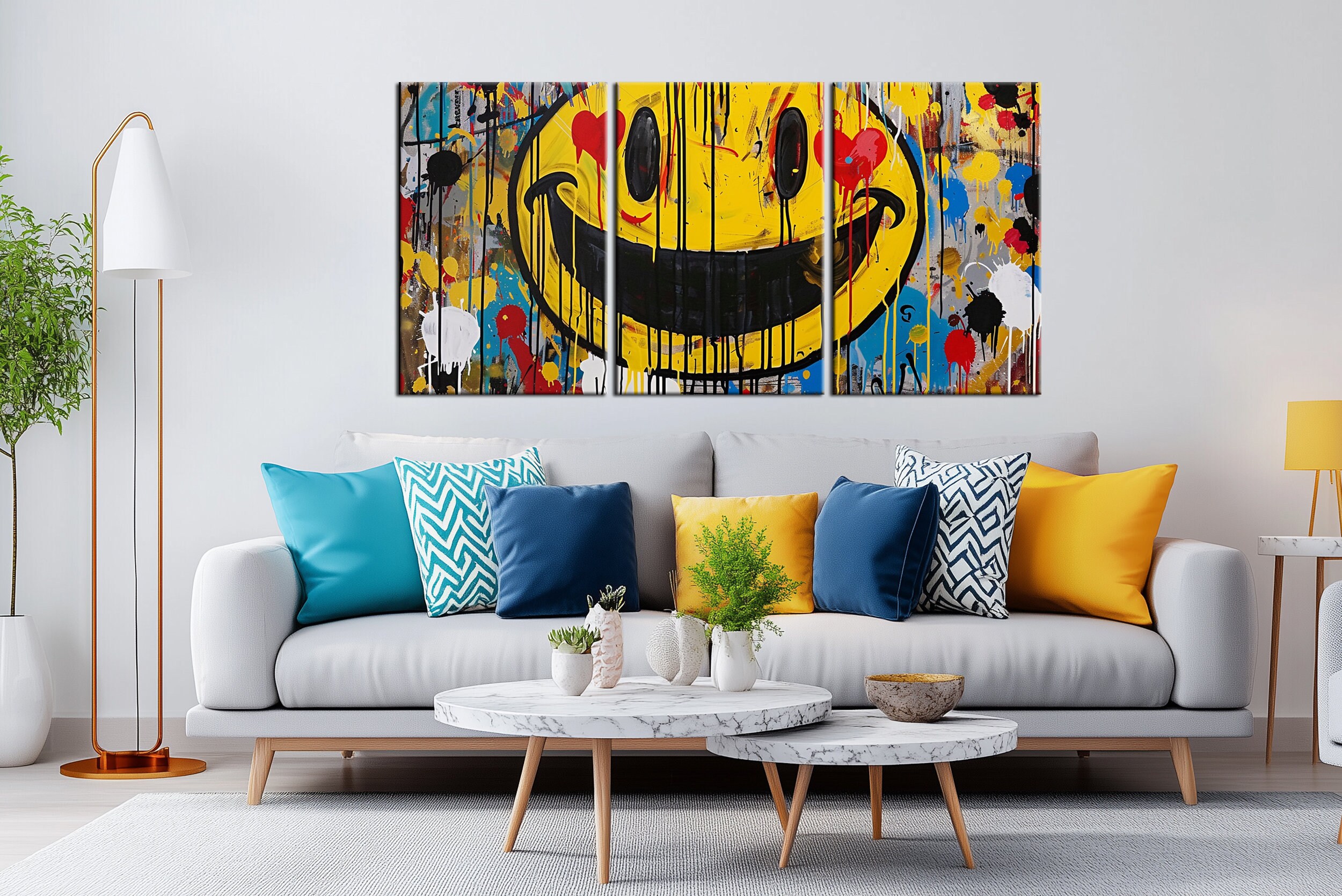 Graffiti Smiley Face Canvas Print | Vibrant Pop Art Wall Decor