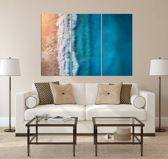 Australia Beach Coastal Wall Art Sets Aerial Waves Decor Photo Print Large Set Of 3 Pieces Ab197