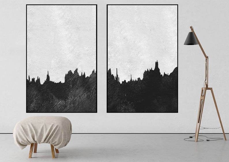 modern home decor original acrylic painting Abstract Painting on canvas extra Large wall art Black and White art Set of 2 pieces minimal art