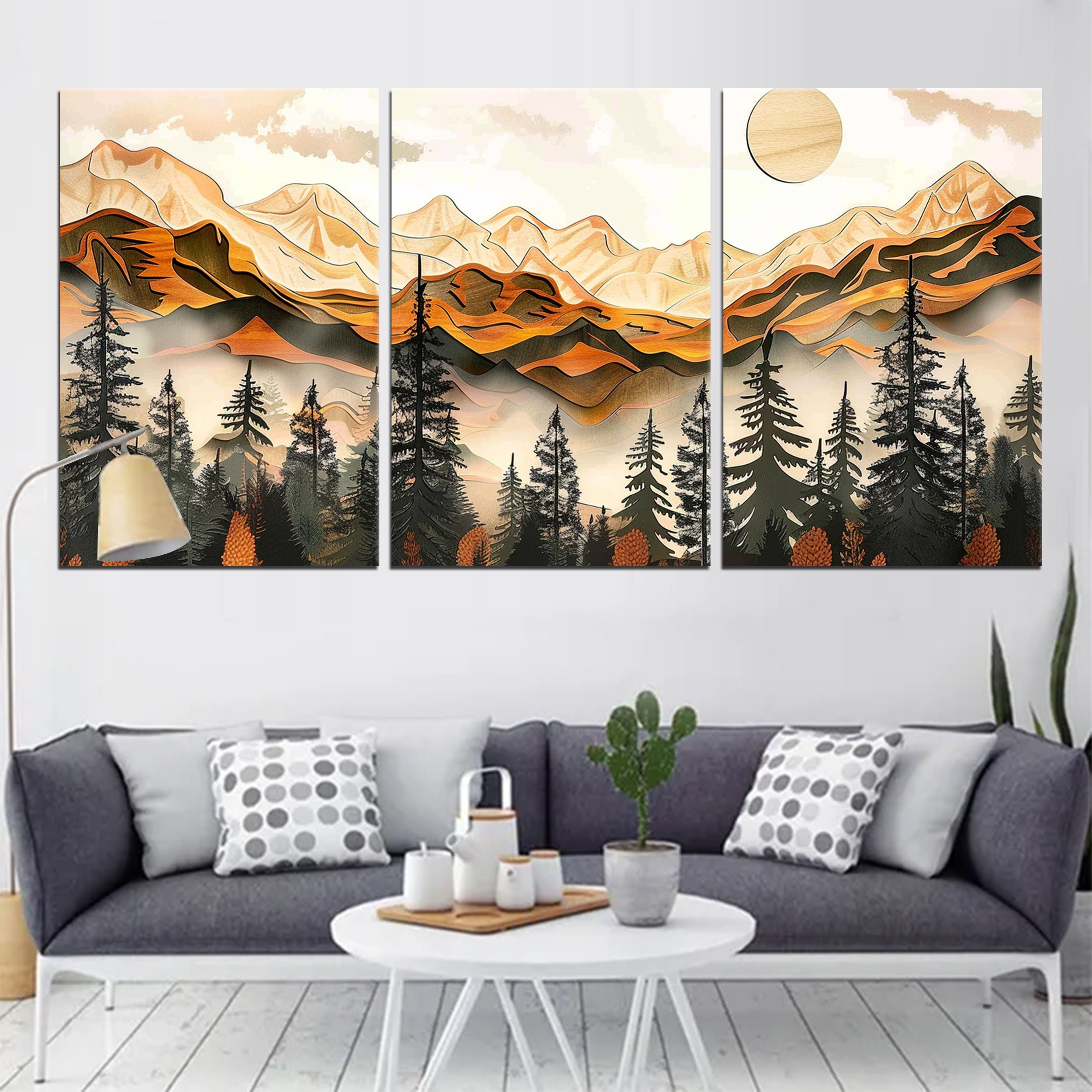 Rustic Wood Effect Mountain Canvas Print | Large Tree Landscape Wall Art | Nature-Inspired Home Decor modern wall art  md88