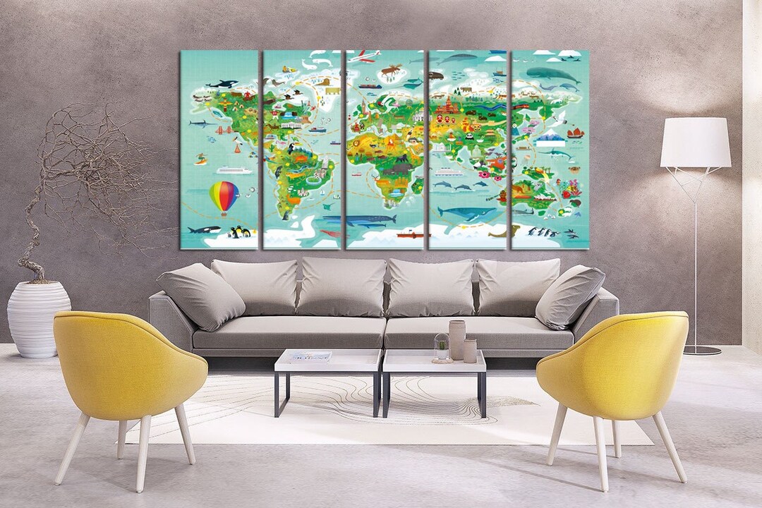 Nursery World Map Canvas Print Nursery Map for Kids World Map With ...