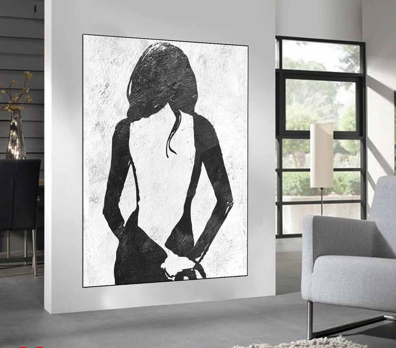 Black and White Nude Woman Painting Abstract Woman Wall Art Etsy Canada