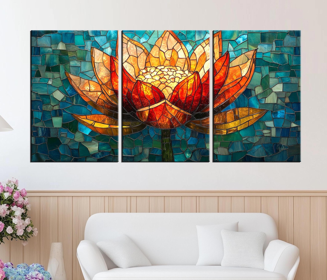 Stained Glass Lotus Flower Canvas Print | Vibrant Mosaic Wall Art ...