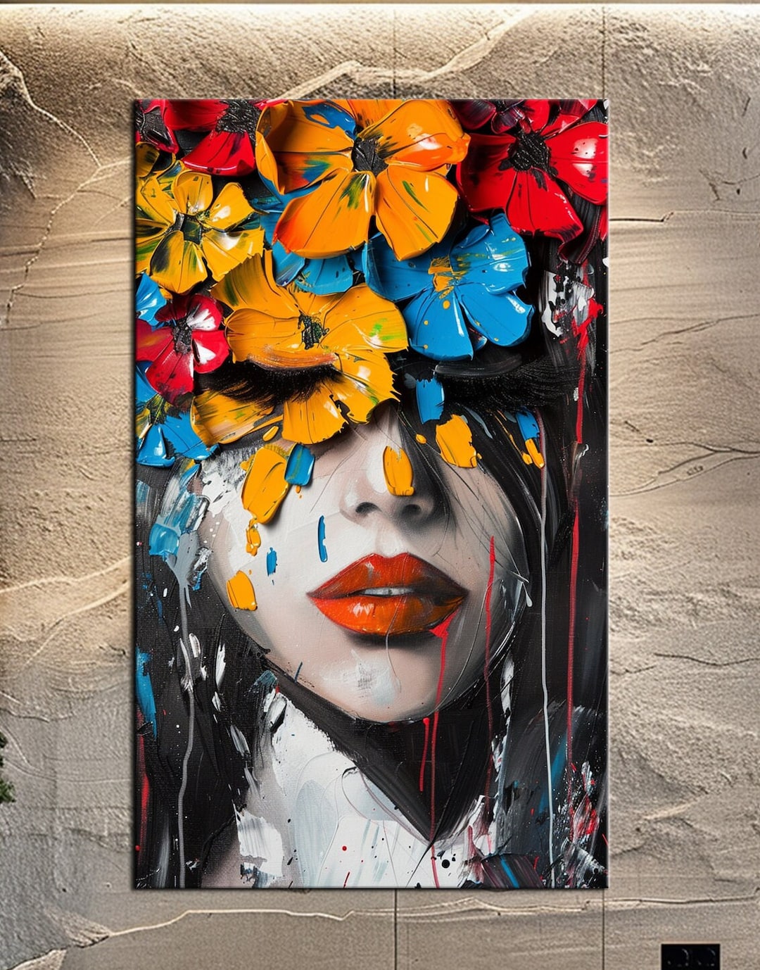 Floral Woman Canvas Print With Oil Painting Effect - Large