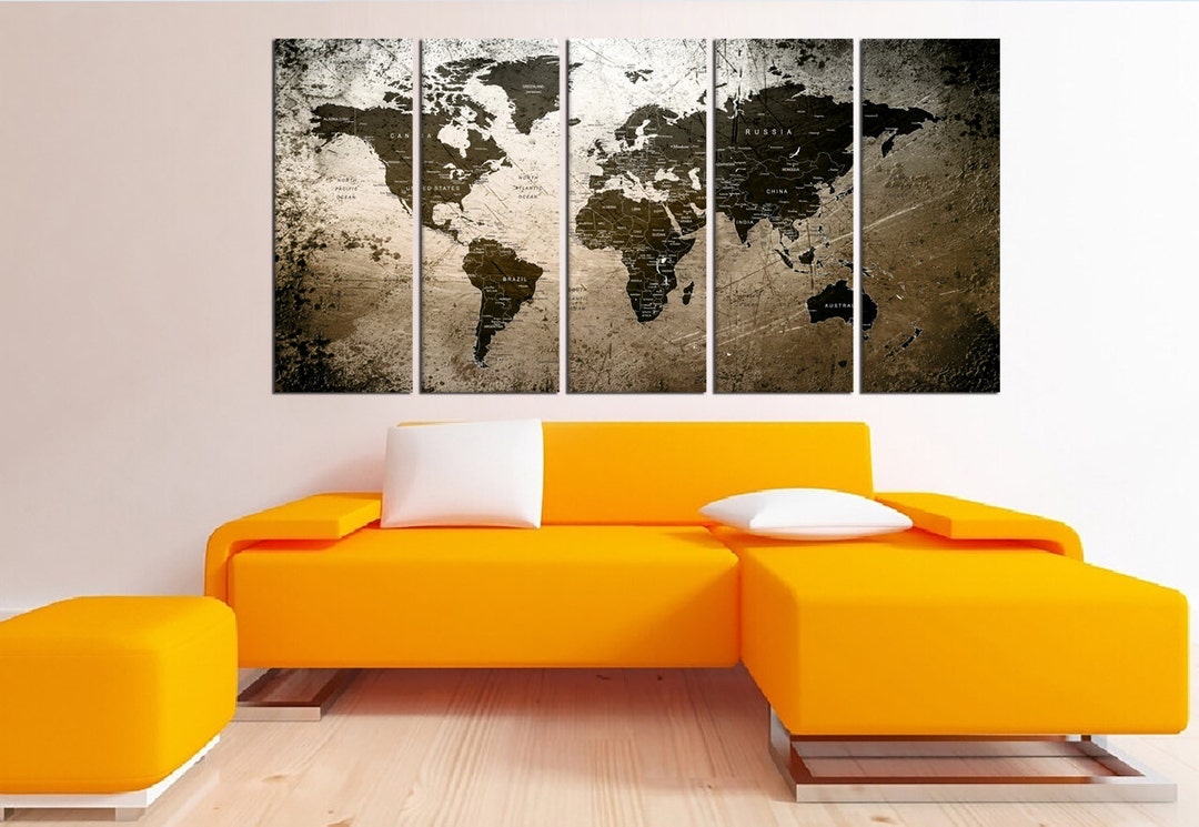 Abstract World Map Canvas Print Push Pin Travel Map Large - Etsy