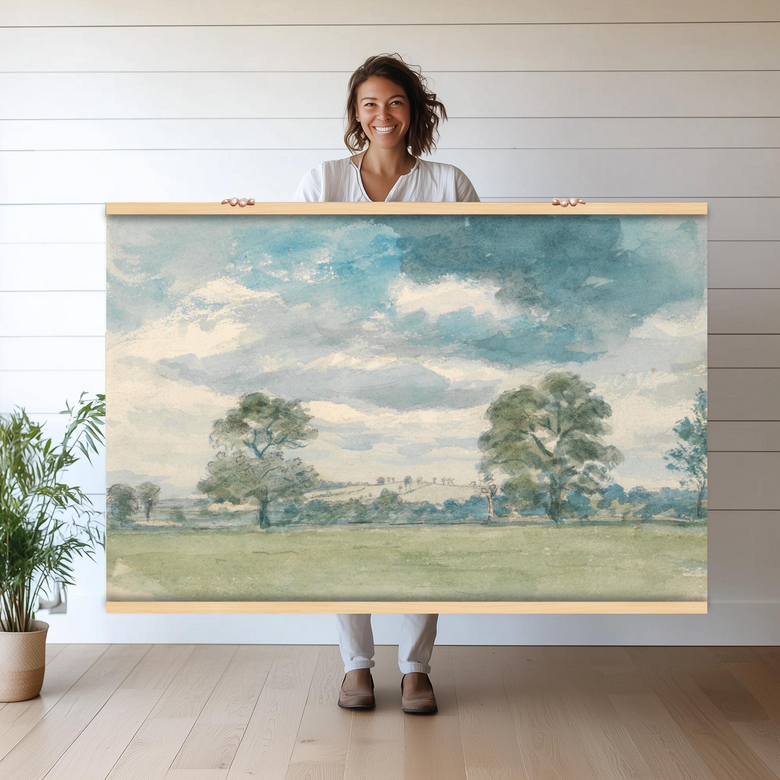 Oversized Countryside Landscape Canvas Print | Blue Sky Farm Field