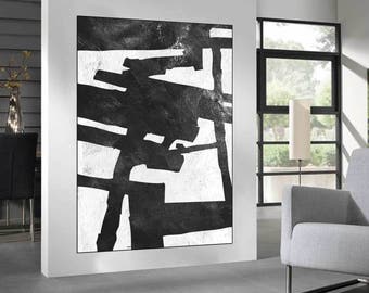 Abstract canvas art black and white painting wall art, large canvas art original Painting, large art painting, Black and White abstract art
