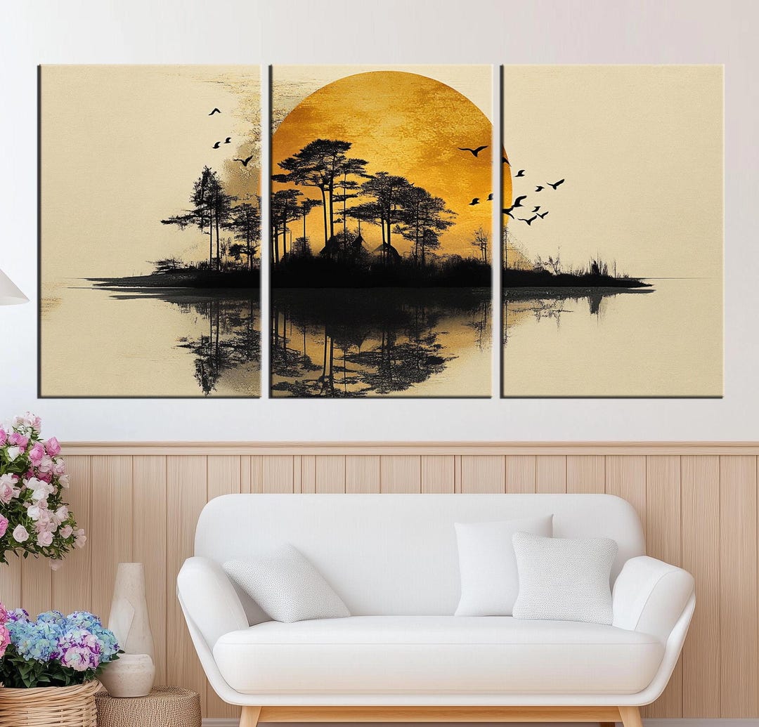 Golden Sunset Forest Canvas Print | Minimalist Nature Wall Art | Large ...