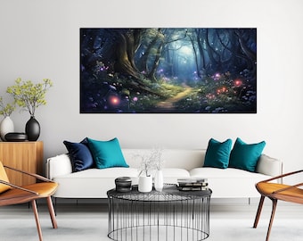 Impresión en lienzo de bosque encantado / Arte de pared con sendero mágico en el bosque / Obra de arte de paisaje místico de gran tamaño para decoración de sala de estar o dormitorio md399