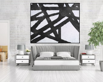 ON SALE, black and white large canvas art, large original abstract painting on canvas, modern acrylic painting , large abstract art,