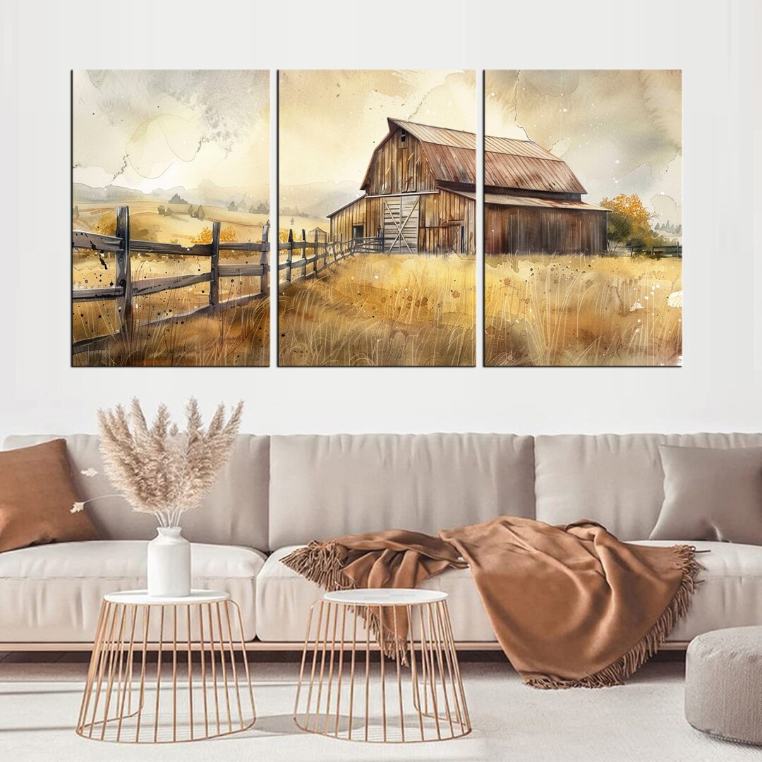 Rustic Canvas Vintage Barn Scape Rustic Canvas Print on Wood Background - Large ...