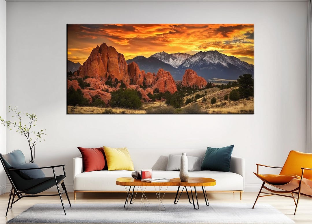 Majestic Mountain Sunset Canvas Print | Glowing Red Rocks With Snow ...