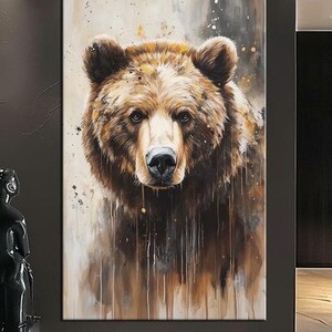 Rustic Grizzly Bear Canvas Art | Wildlife Large Wall Print | Modern Rustic Home Decor for Living Room or Cabin | Animal Wall Hanging  md417