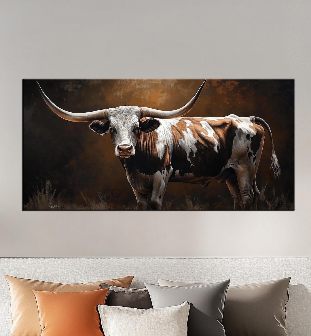 Longhorn Cattle Portrait Canvas Wall Art