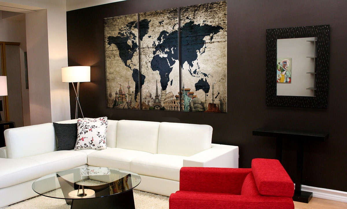 Large Wall Art for Living Room Textured World Map Canvas Art Etsy