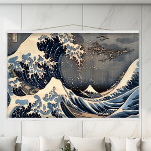 The Great Wave Off Kanagawa Tapestry | Japanese Art Wall Hanging | Hokusai Wave Print Decor modern home decor h41