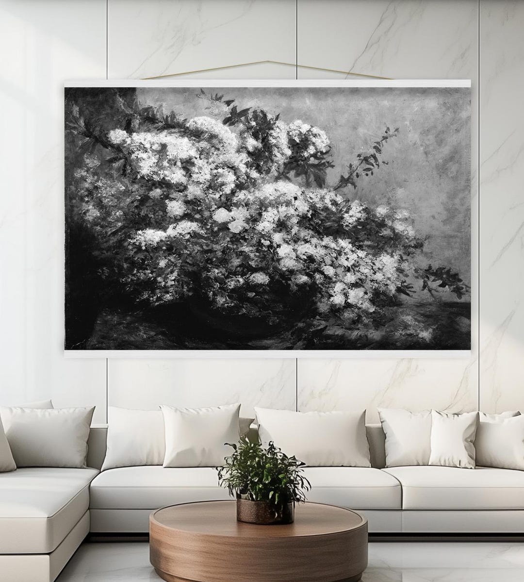 Elegant Black and White Floral Art | Oversized Flower Bouquet Wall Art ...