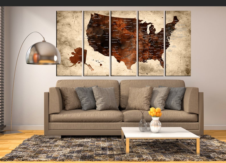 United States Map Wall Art Canvas Print Map of States in Us Etsy