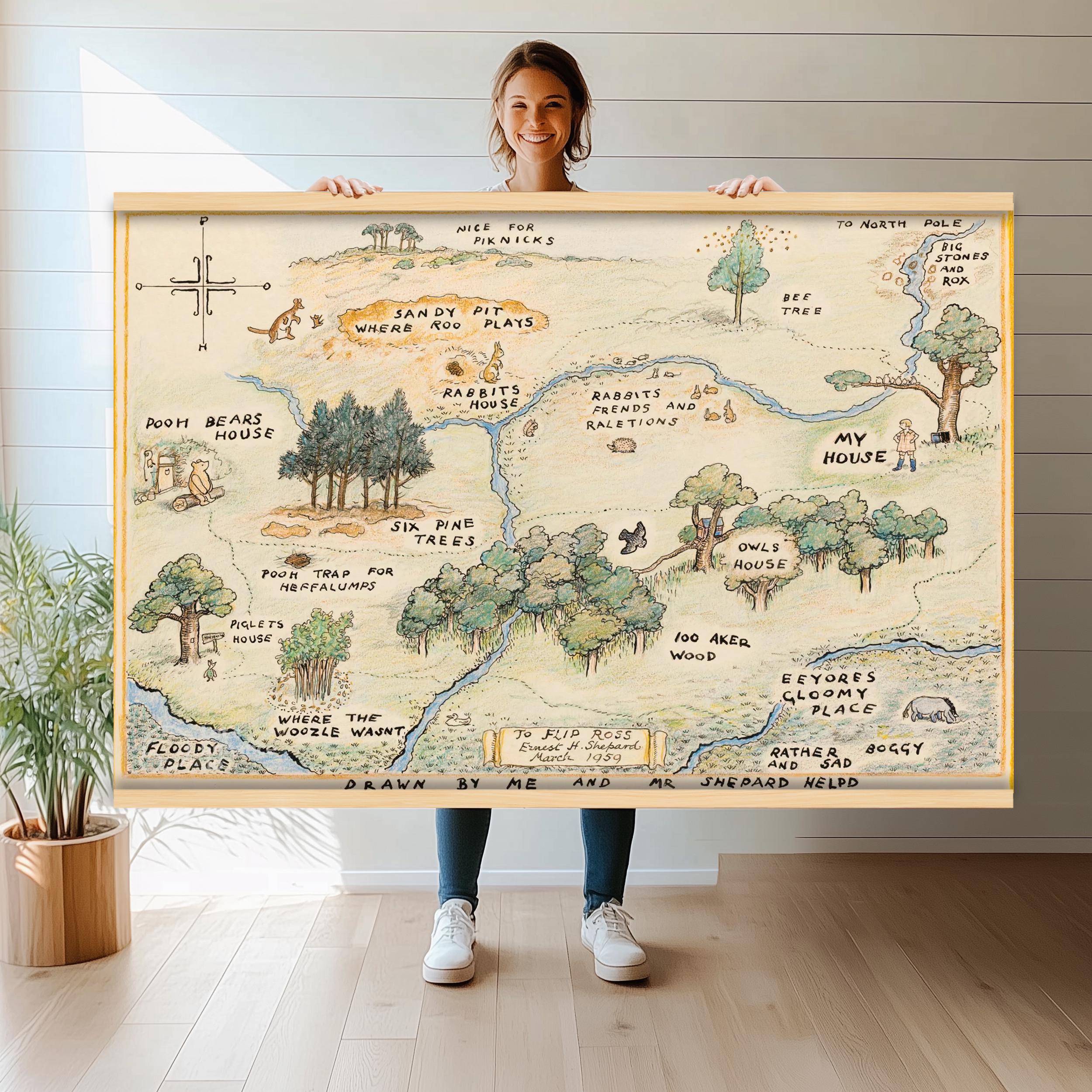 特大サイズのくまのプーさん 100エーカー木製地図 | キャンバス