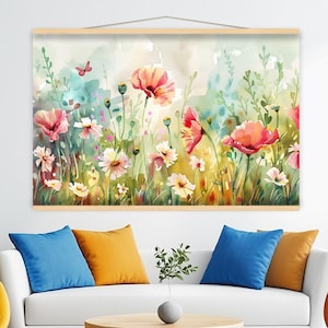 Vibrant Watercolor Floral Tapestry | Colorful Wildflowers Wall Hanging | Boho Chic Home Decor | Whimsical Garden Art | Nature-Inspired hn27