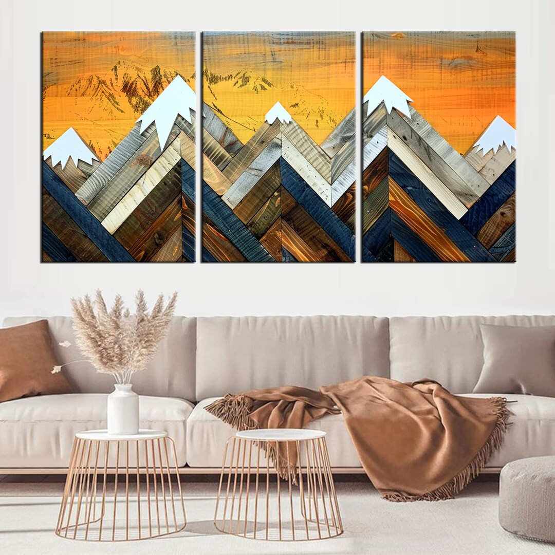 Geometric Mountain Sunset Canvas Print | Rustic Cabin Decor - Etsy