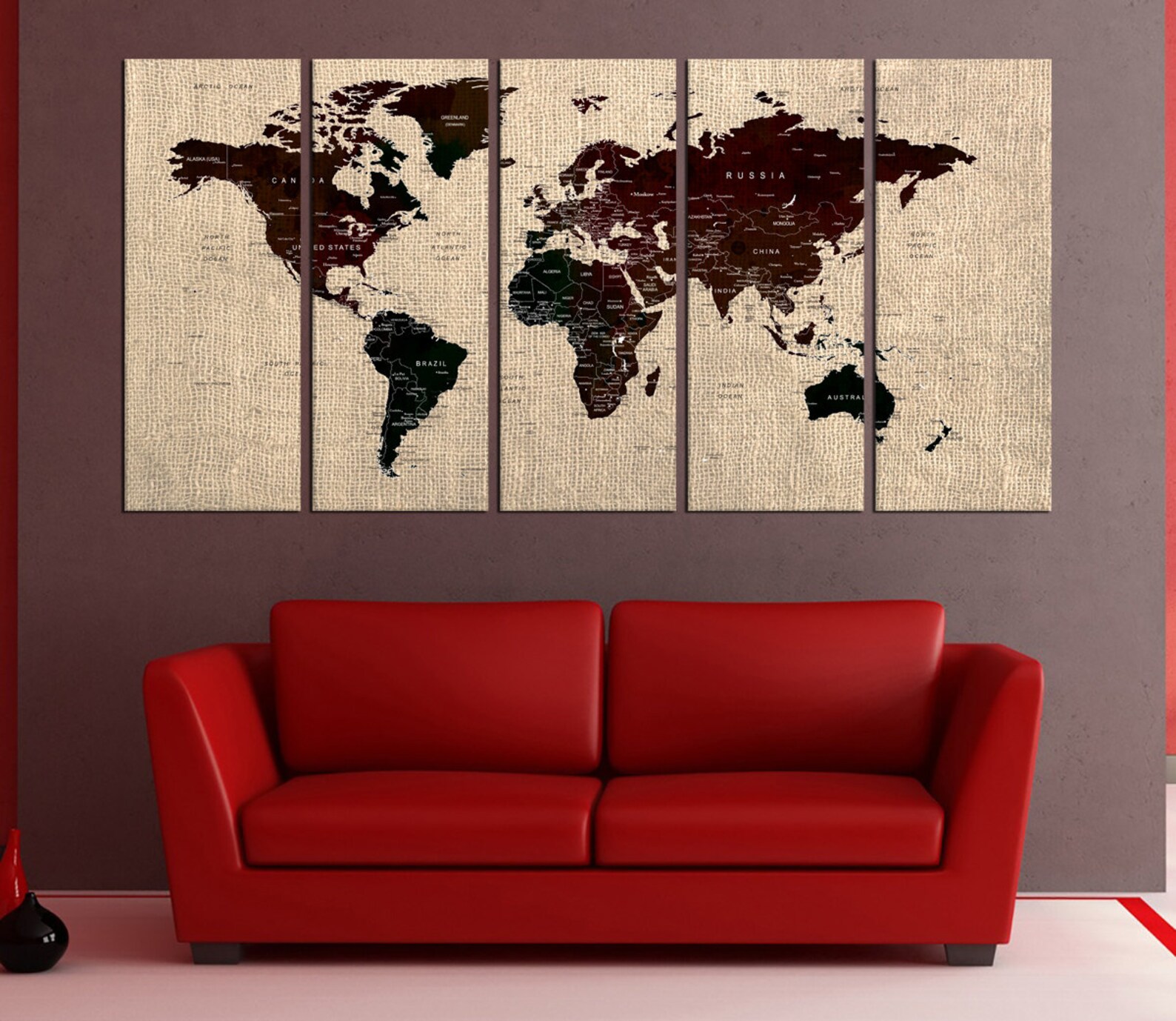 Large World Map Canvas Print Wall Art Modern Art Extra Large Etsy