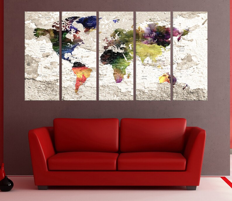 world-map-push-pin-wall-art-print-large-canvas-art-push-pin-etsy