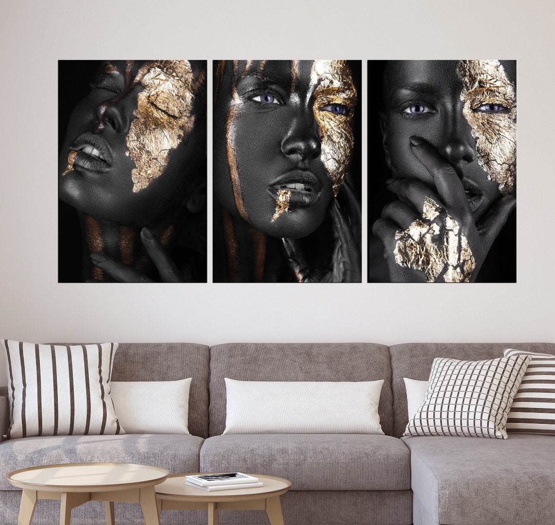 Black Woman Gold Leaf Wall Art Glamorous Portrait Canvas Modern Black ...