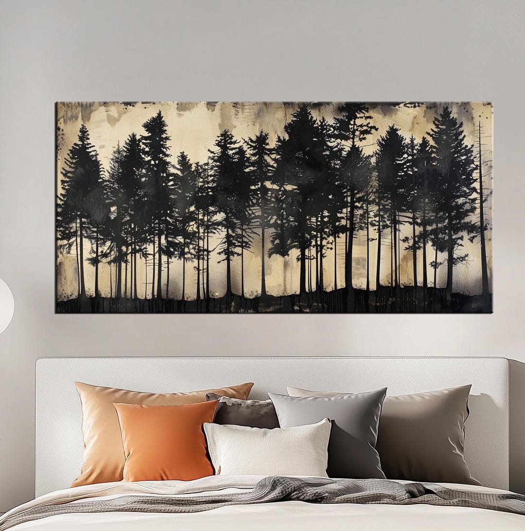 Dark Forest Silhouette Canvas Print - Monochrome Woodland Wall Art ...