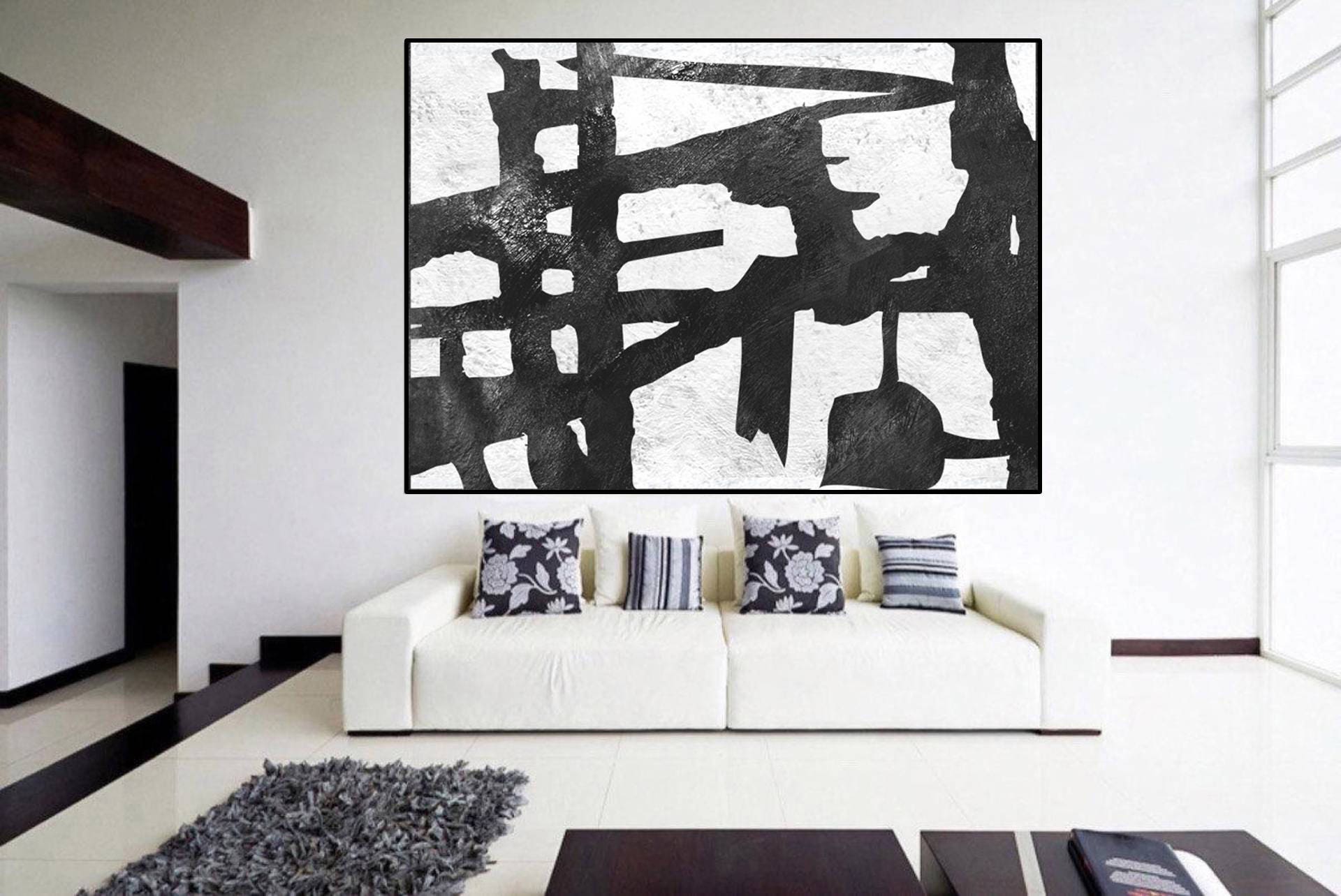 Extra Large Wall Art Abstract Painting on Canvas Black and White Wall ...