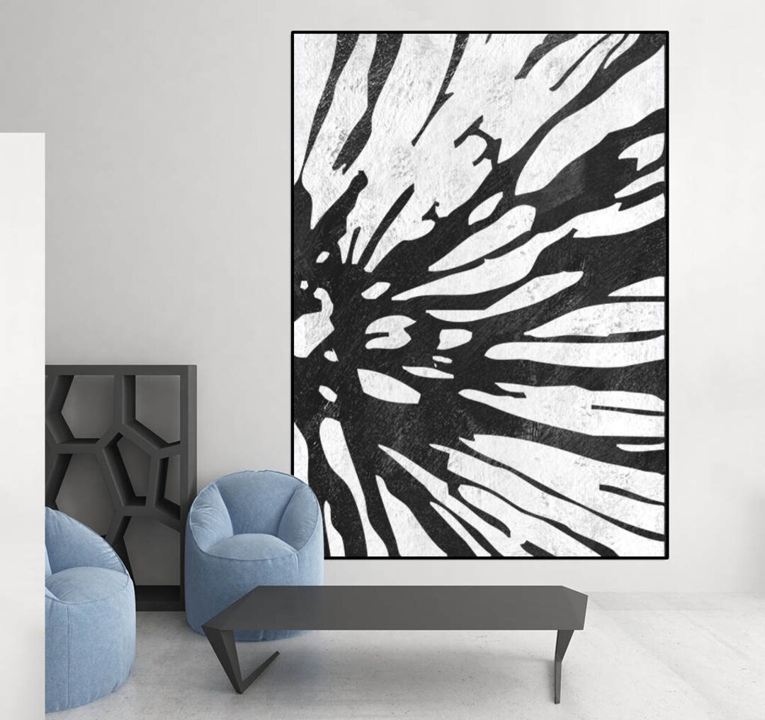 Extra Large Wall Art, Black and White Original Painting, Acrylic
