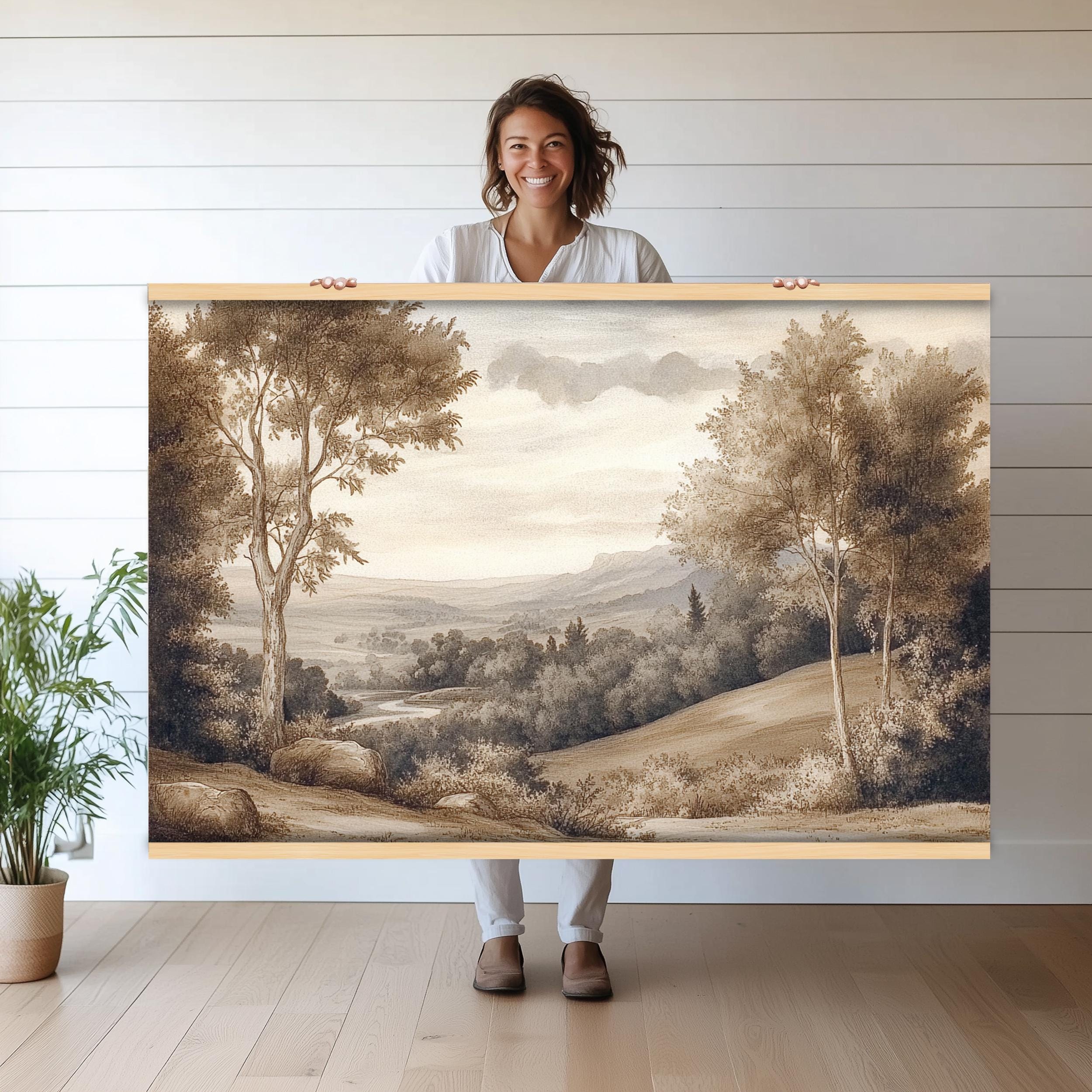 Sepia-toned Landscape Art | Oversized Wall Art Canvas Print