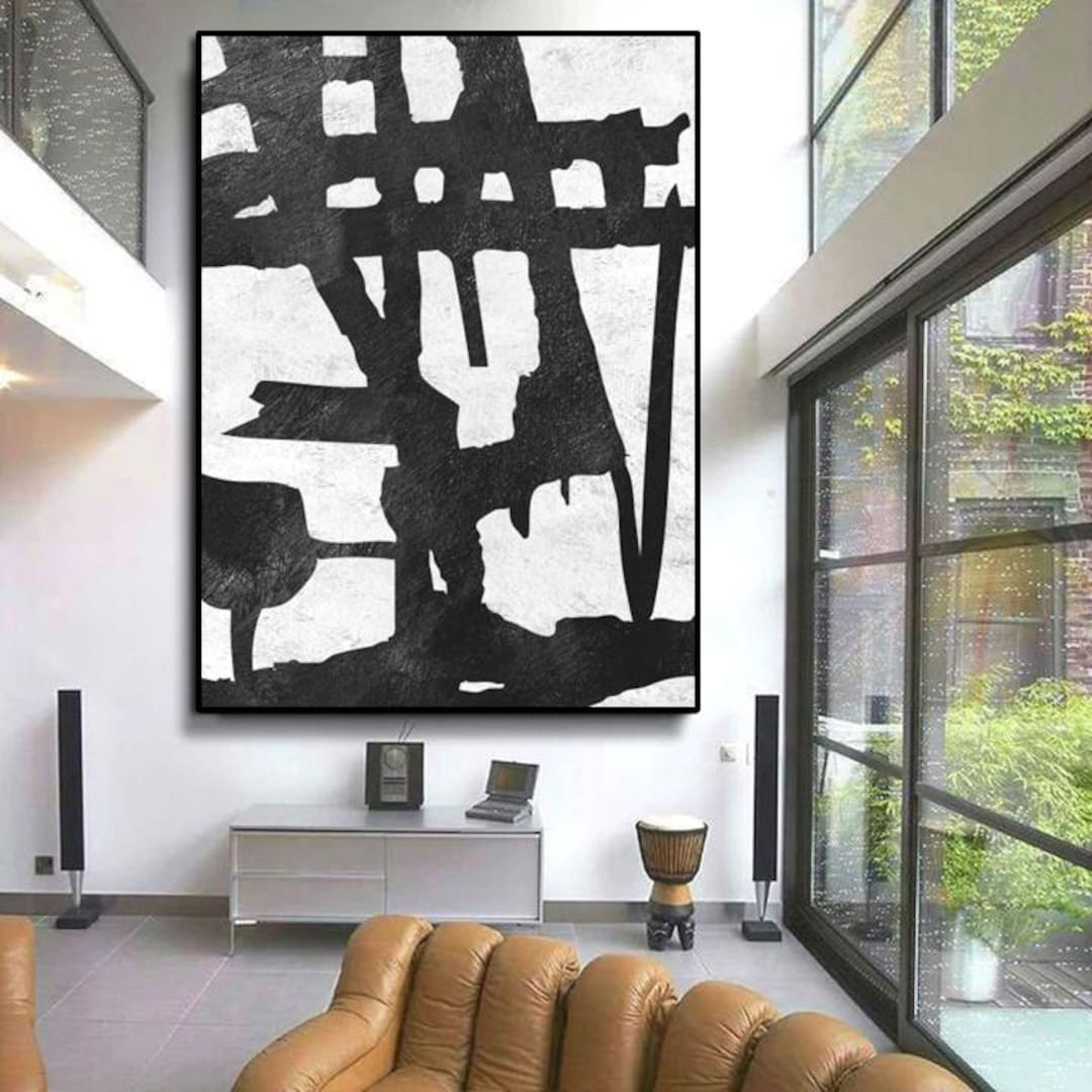 Extra Large Wall Art Abstract Painting on Canvas Black and White Wall ...