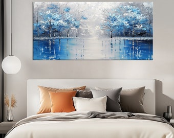 Winter Wonderland Canvas Print | Serene Snowy Landscape Art | Tranquil Blue Forest Scene | Peaceful Wall Decor md217