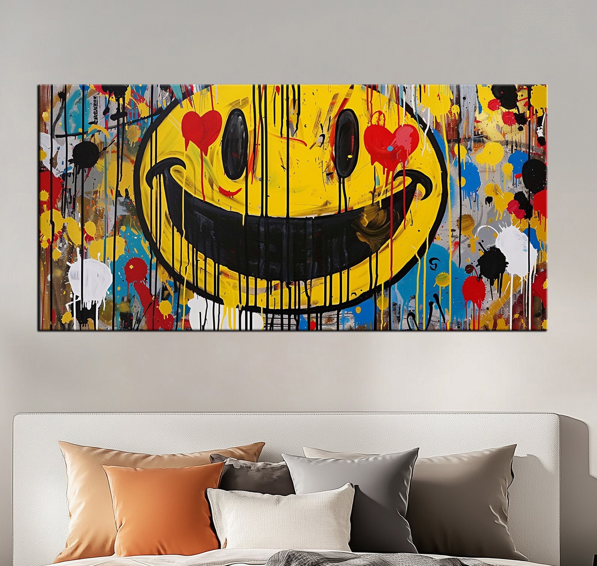 Graffiti Smiley Face Canvas Print | Vibrant Pop Art Wall Decor