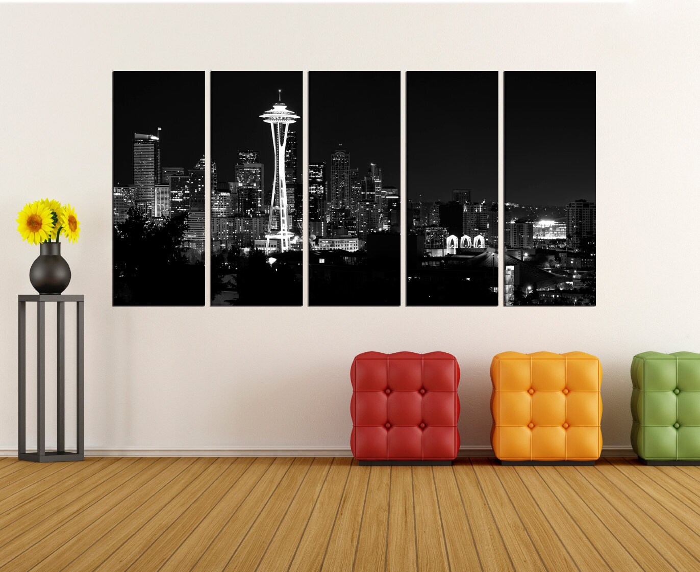 Seattle skyline wall art Seattle canvas print Extra Large Etsy