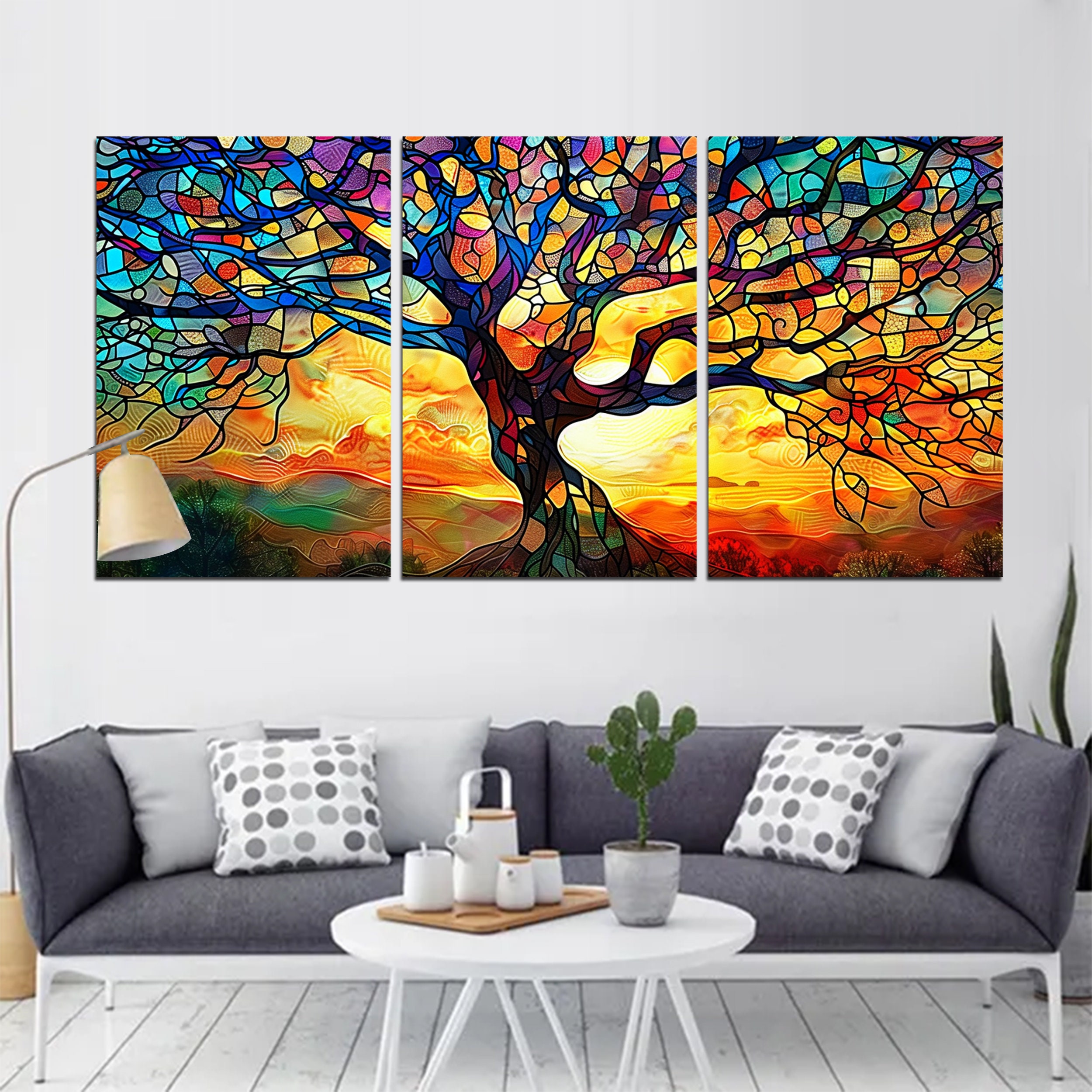 Yggdrasil Tree of Life Canvas | Stained Glass Effect Art | Mosaic