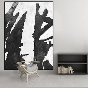 extra large wall art, original abstract painting, black and white wall art painting, extra large canvas art, Contemporary Painting image 1