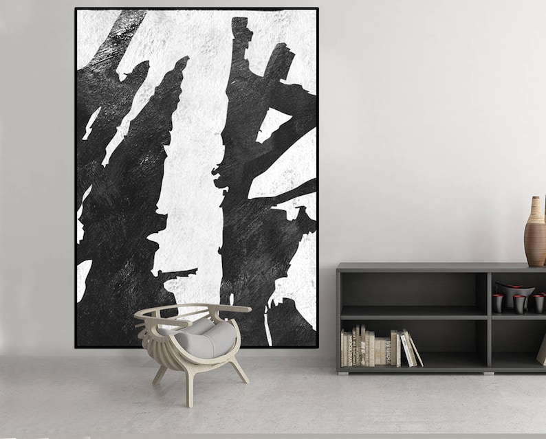 extra large wall art, original abstract painting, black and white wall art painting, extra large canvas art, Contemporary Painting image 1
