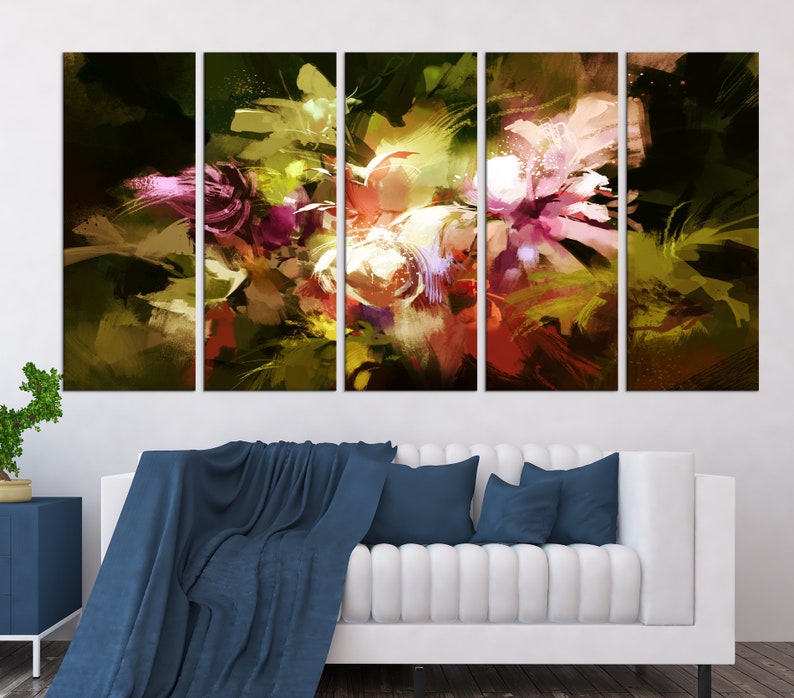 Abstract Flowers Wall Art Canvas Print Flower Wall Decor | Etsy