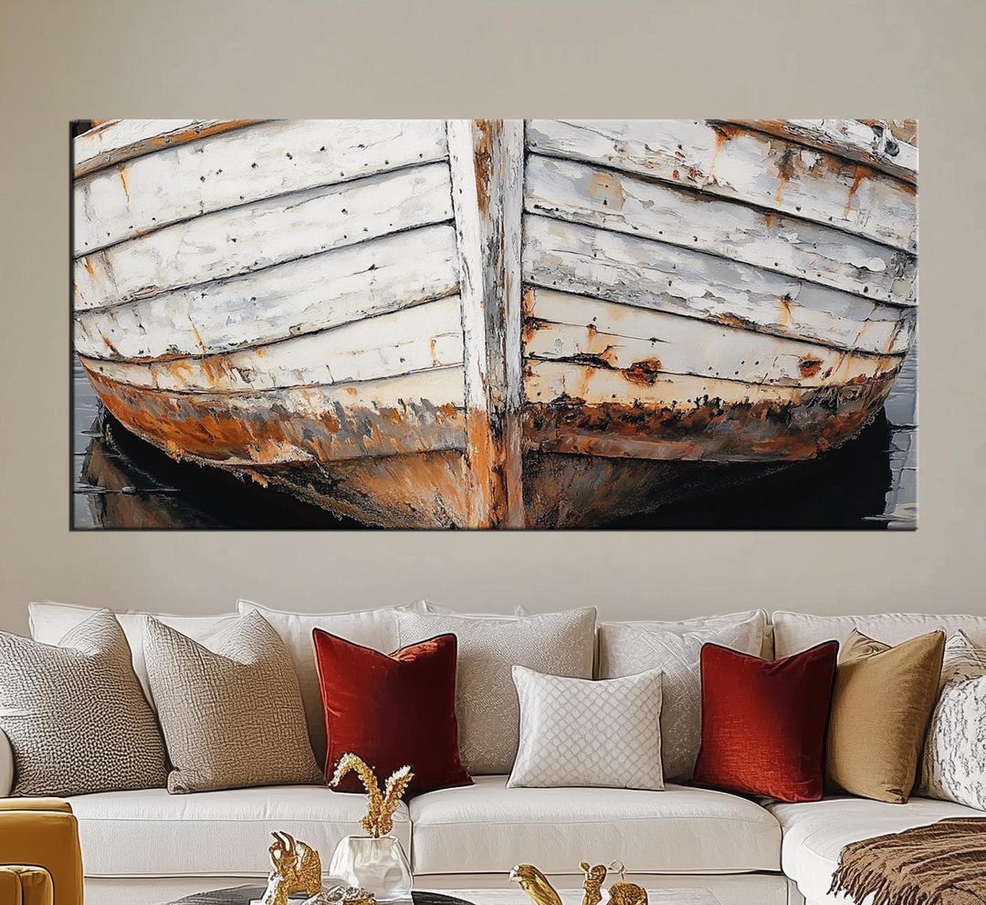 Rustic Nautical Wall Art - Weathered Boat Canvas Print - Vintage ...