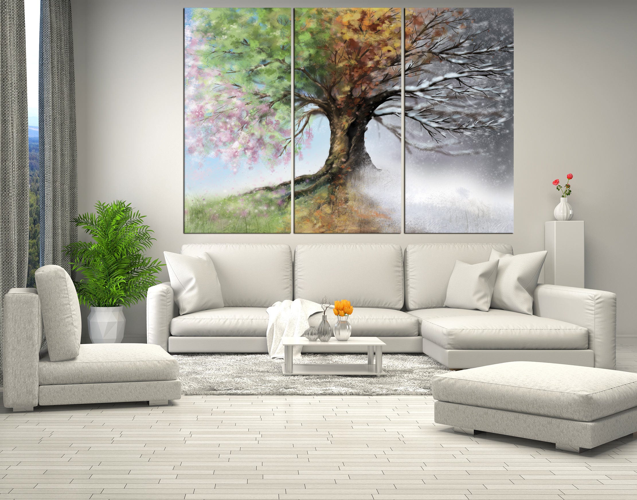 Large abstract wall art four season tree wall decor 4 season | Etsy