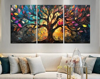 Vibrant Tree of Life Framed Canvas Print, Colorful Abstract Tree Art, Nature-Inspired Wall Decor, Modern Home Art, Unique Gift Idea  md143