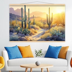 Extra Large Cactus Desert Sunset Canvas Print | Wall Hanging Tapestry for Southwestern Nature-Inspired Home Decor h230