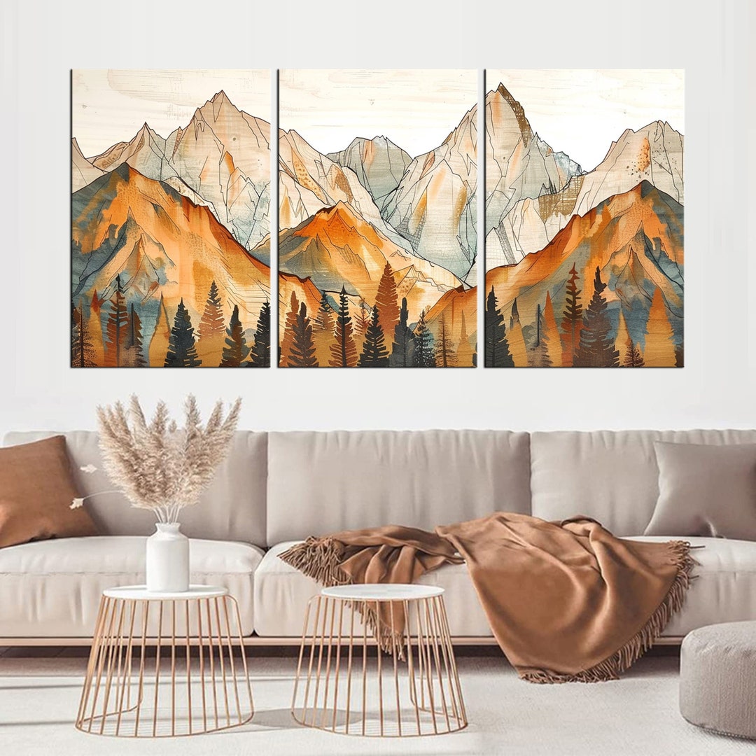 Contemporary Mountain Landscape Wall Art Print Abstract Canvas Art for ...