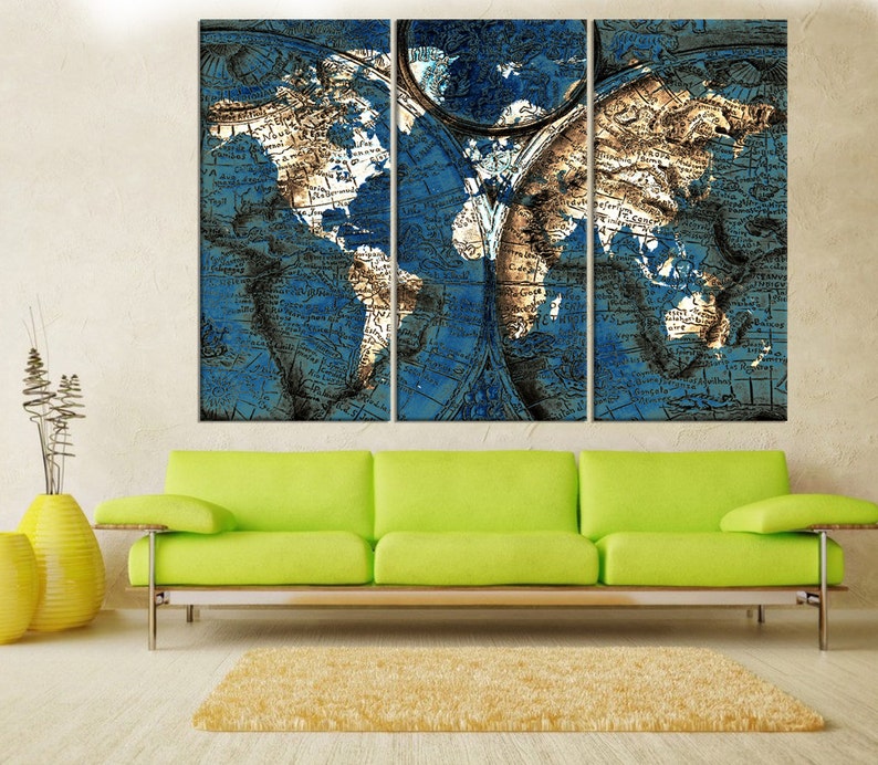 Large Abstract Wall Art for Living Room World Map Canvas Etsy